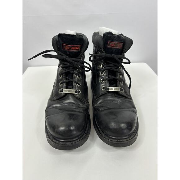 Harley Davidson Lace Up Ankle Boots Black Leather 11.5 Lug Sole Pewter Logo - Picture 11 of 11